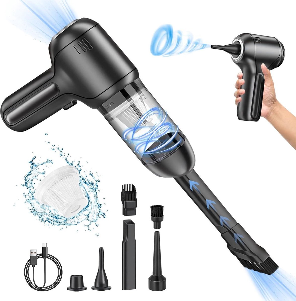 12000 PA Accu Handstofzuiger - Autostofzuiger 120 W/4000 mAh - Draadloze Stofzuiger met Multi-Positie-Zuigapparaat - 2 Standen voor Nat/Droog - Thuis Kantoor Dierenharen