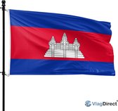 De Cambodjaanse vlag met Angkor Wat in het midden, met blauwe en rode banen.