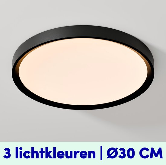 Nolt Plafondlamp Zwart - Badkamerverlichting - Plafonniere Lamp - 3CCT Badkamerlamp - 24W - ⌀30cm