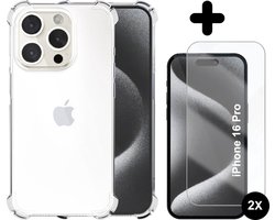 Hoesje geschikt voor iPhone 16 Pro Transparant - 2x screenprotector - beschermglas screen protector- Anti Shock hoesje case