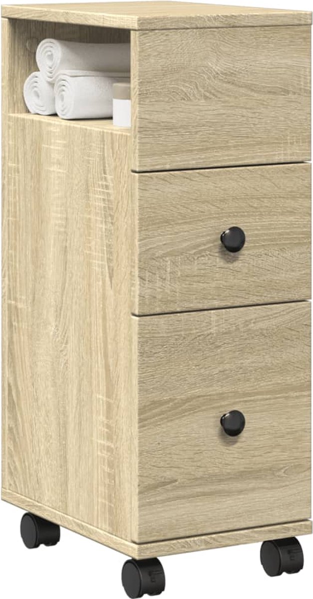 vidaXL - Badkamerkast - smal - met - wielen - bewerkt - hout - sonoma - eikenkleurig