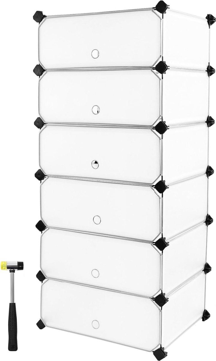 Schoenenrek met 6 deuren slanke schoenenkast kunststof schoenenrek opbergruimte organizer sneakerbox voor 12 tot 18 paar 43 x 31 x 105 cm wit LPC06W