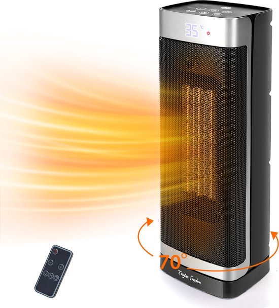 Taylor Swoden Fiery Pro - Elektrische Kachel - Keramische Kachel - 4 Standen - Timer - Met Thermostaat - Met Afstandsbediening - Roterend - 2000W - Zwart