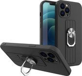 Ring - Case - siliconen hoesje met vingerhouder en standaard voor Samsung Galaxy S21 Ultra 5G zwart