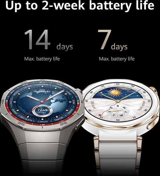 HUAWEI WATCH GT5 Pro 46mm Zwart Fluoroelastomeer Horlogeband - Ondersteuning van Golf en Duiken van 40 meter- Verbeterd 24/7 gezondheidsbeheer - Tot 2 weken batterijduur - Compatibel met iOS & Android