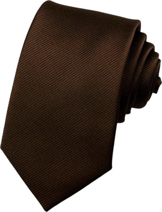 Foto: Fako fashion brede stropdas gestreept ribstructuur 100 zijde effen 8cm 145cm bruin