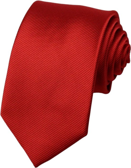 Fako Fashion® - Cravate large - Rayé - Structure côtelée - 100% Soie - Uni - 8cm - 145cm - Rouge