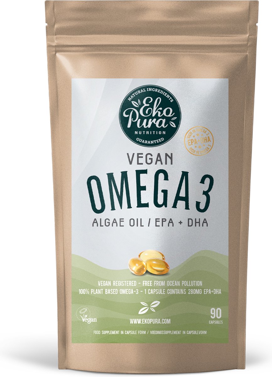 Goedkoopste Ekopura Vegan Omega 3 Algenolie - DHA EPA, 280mg, 90 capsules
