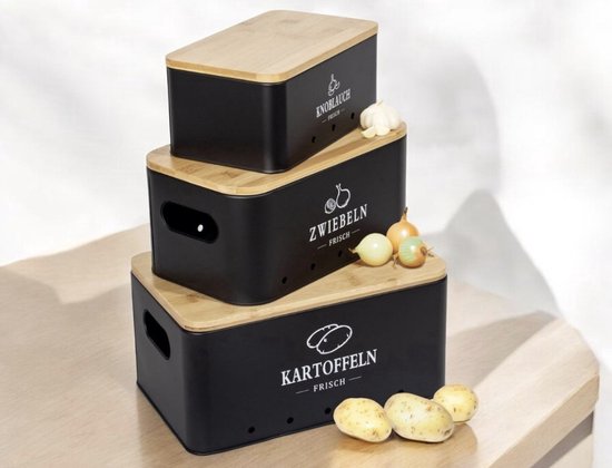Virklyee Voorraadpotten Set van 3 Uienpot,Knoflookpot en Aardappelbak Bewaarpot Emaille met Ventilatiegaten Voor opslag en houdbaarheid (Wit o2