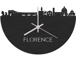 Skyline Klok Florence Zwart hout - Ø 40 cm - Stil uurwerk - Wanddecoratie - Meer steden beschikbaar - Woonkamer idee - Woondecoratie - City Art - Steden kunst - Cadeau voor hem - Cadeau voor haar - Jubileum - Trouwerij - Housewarming - WoodWideCities