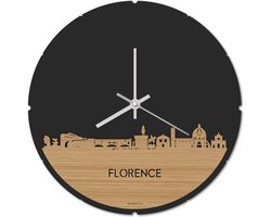 Skyline Klok Rond Florence Bamboe hout - Ø 44 cm - Stil uurwerk - Wanddecoratie - Meer steden beschikbaar - Woonkamer idee - Woondecoratie - City Art - Steden kunst - Cadeau voor hem - Cadeau voor haar - Jubileum - Trouwerij - Housewarming -