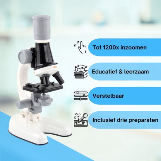 KoningBen Kinder Microscoop - Educatief, Verstelbaar, Vergrotingen tot 1200x - LED Verlichting - Perfect SinterklaasCadeau