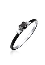 Elli - Ring - Elli Ring met Stenen Dames Hart Zirkonia Kristallen Zwart Emaille 925 Sterling Zilver Verloving Zwart - Dames