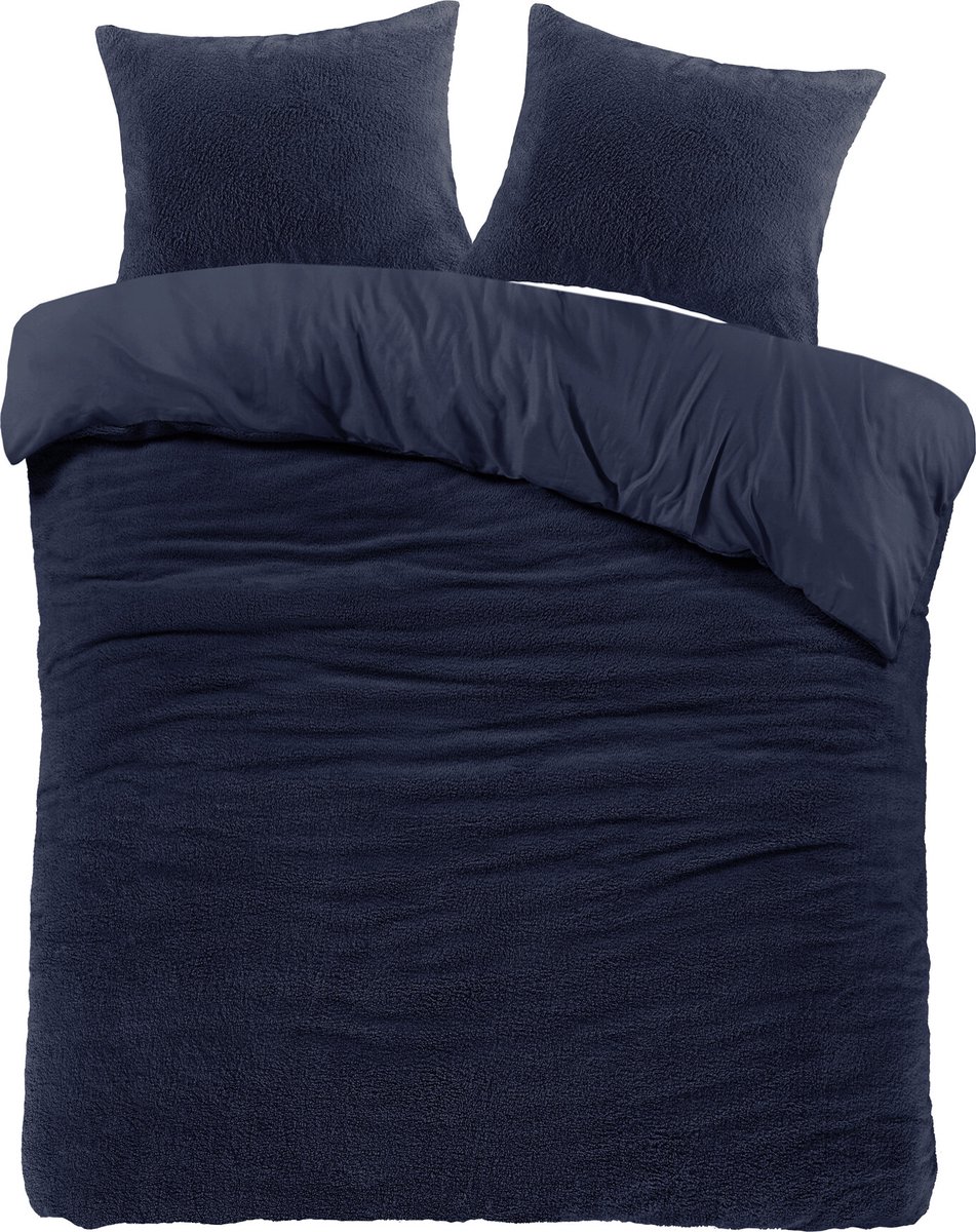 Teddy fleece dekbedovertrek onderkant microvezel - navy - lits-jumeaux - 240x220 + 2 st 60x70cm