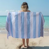 JEMIDI hamamdoek 180 x 100 cm - Sneldrogende sauna handdoek - 100% katoen - Als badlaken strandlaken picknickkleed of pareo - Licht- en donkerblauw