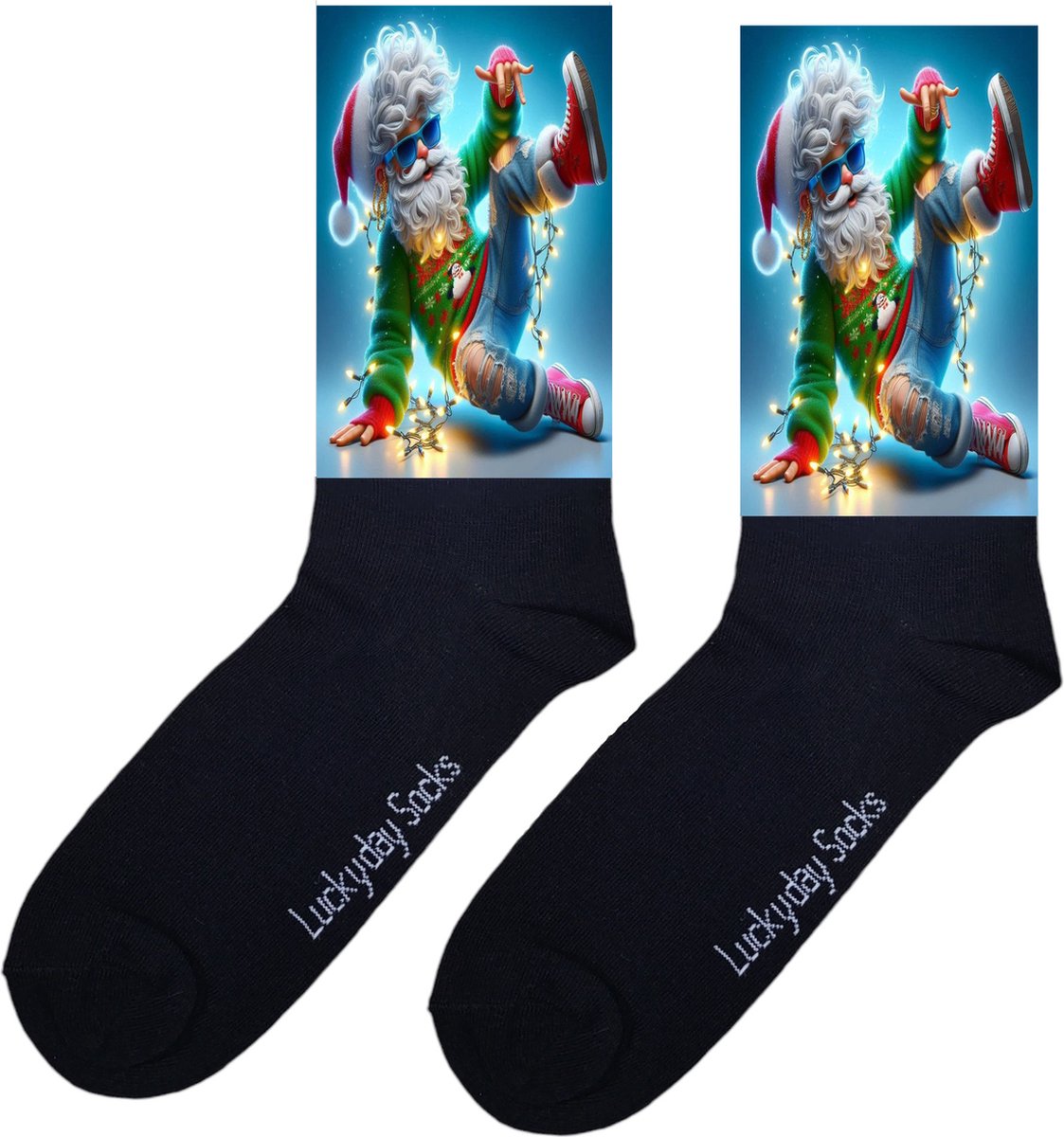 Kerstsokken - Kerstcadeau - Kerstman Breakdance sokken - December Kado - Grappige sokken - Leuke sokken - Vrolijke sokken - Kerst Cadeau sokken - LuckyDay Socks - Sokken waar je vrolijk van wordt - Maat 37-44