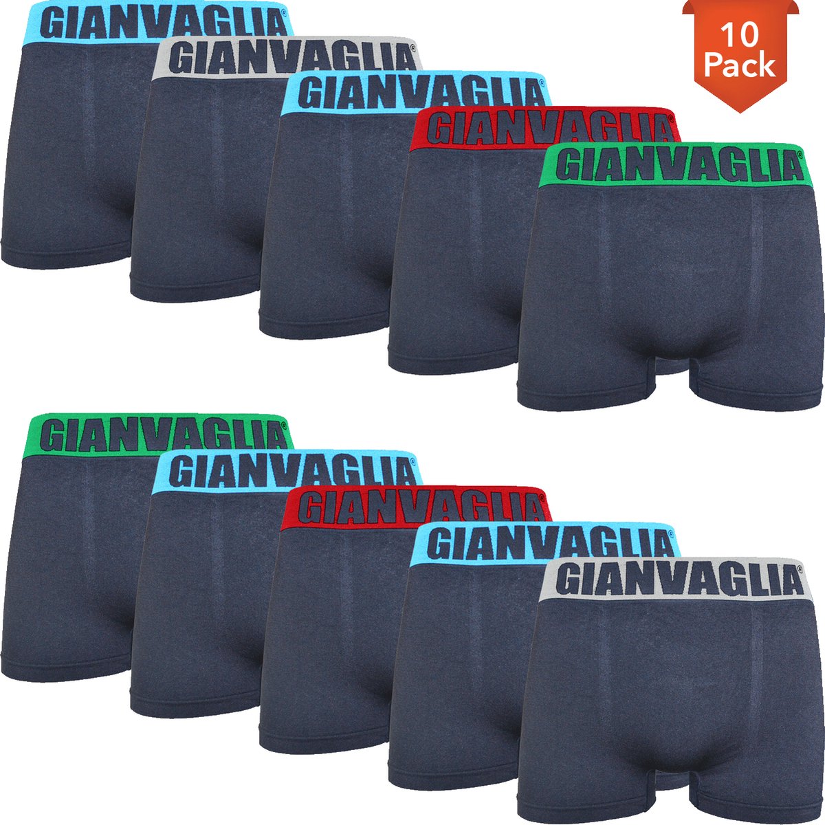 Microfiber Boxershorts Heren - 10-Pack - Naadloos - Zwart - Gekleurde Band - Maat M/L