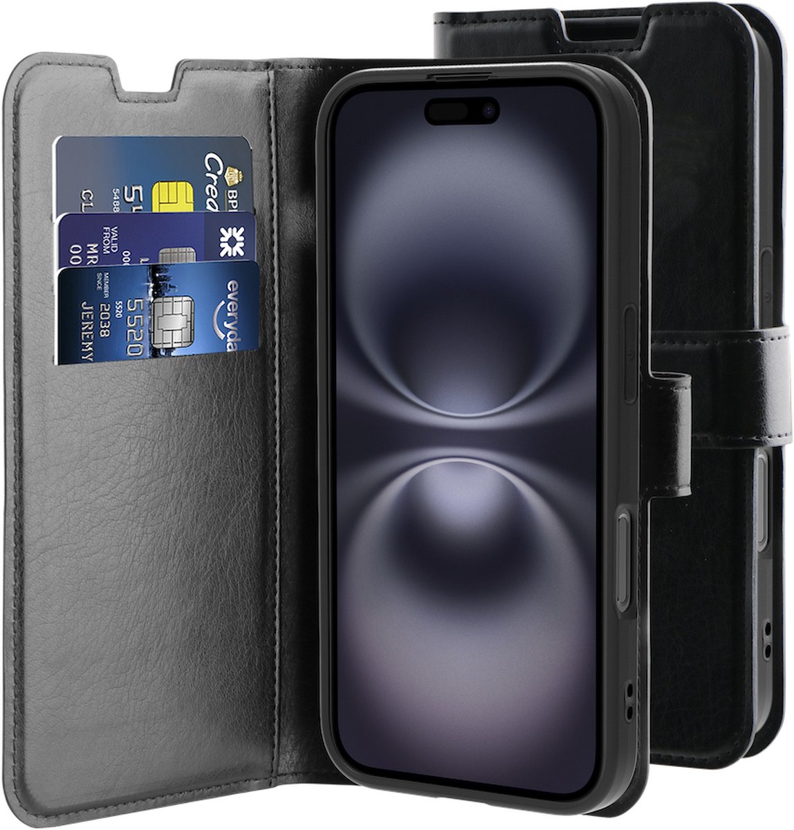 Behello iPhone 16 Gel wallet case zwart