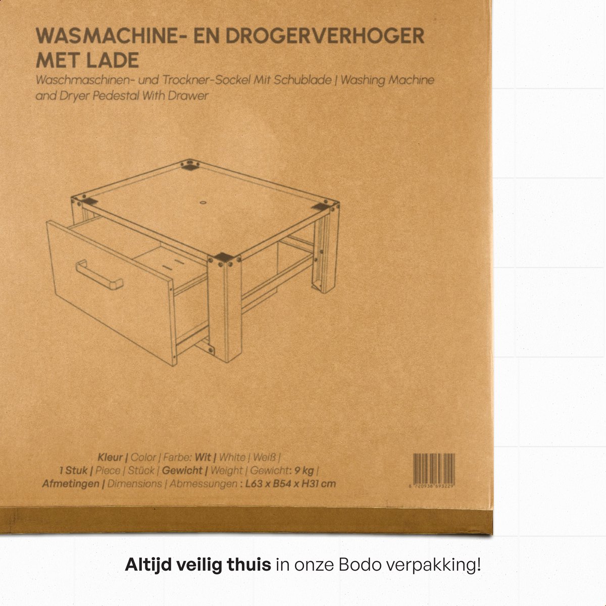 Bodo® - Wasmachine Verhoger - Kast - Ombouw met Lade - Wit - 63x54x31cm — afbeelding 7