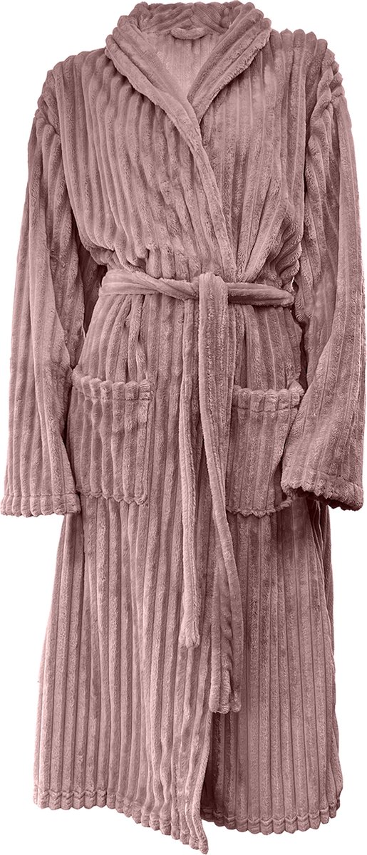 Eleganzzz Teddy Rib Fleece Uni Badjas - Old Rose - L - Badjas Dames - Badjas Heren