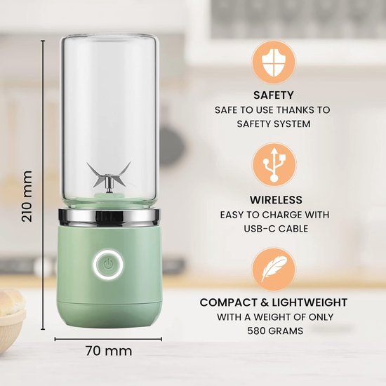 Draagbare Blender - Smoothie Maker - Mini Blender - Draadloos & Oplaadbaar - Groene Blender voor Smoothies & Shakes — afbeelding 4