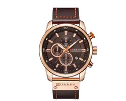 Curren Herenhorloge - Leren Band - Polshorloge - Heren - Horloge - Geschenkdoos - Mannen - Rosé - Polsband Bruin - Horlogedoos