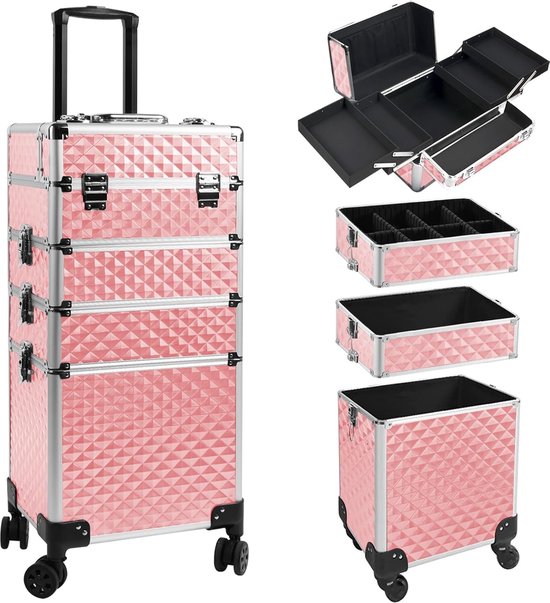 Valise De Maquillage Rose Dégradé Avec Miroir Lumineux LED Et Grande Capacité - Rechargeable Et Pliable