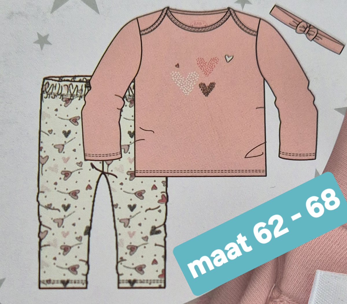 Goedkoopste Baby gift set maat 62-68 2-6 maanden - Babygeschenkset shirt, broek en haarband met roze hartjes