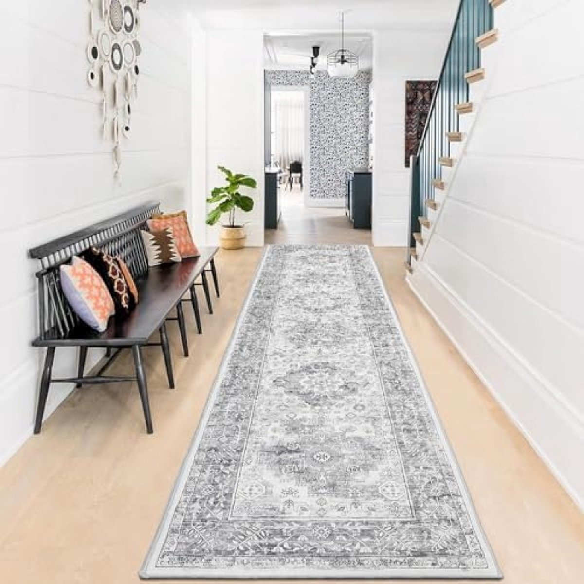 Extra Lange Loper met Vintage Grijs Marokkaans Ontwerp