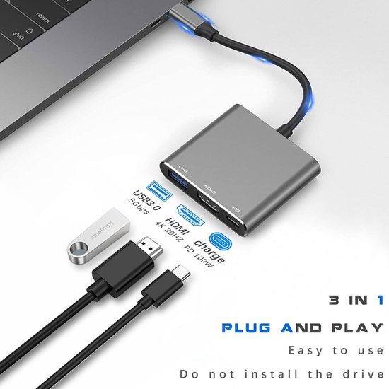 Hub USB-C 4-en-1 Mugust : HDMI 4K, Charge PD 100W, 4 Ports USB Pour MacBook, IPhone, Galaxy
