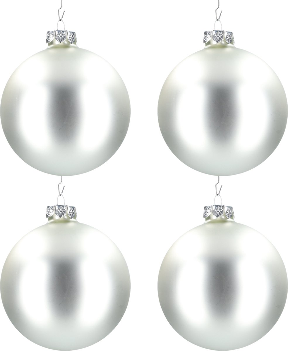 Glazen kerstballen - Set van 4stuks/100mm - Luxe kerst decoratie - Sfeervolle kerstversiering voor in de kerstboom - Glas - Matte Silver - Mat Zilver