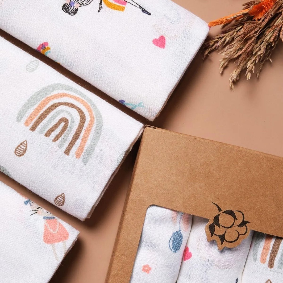Goedkoopste 3-delige Mousseline Baby Inbakerset (BABY GIRL) - 100 Cotton Baby Mousseline Luier - Kraamcadeau - Babymeisje Inbakerluier - Mousseline Deken 80x80 cm