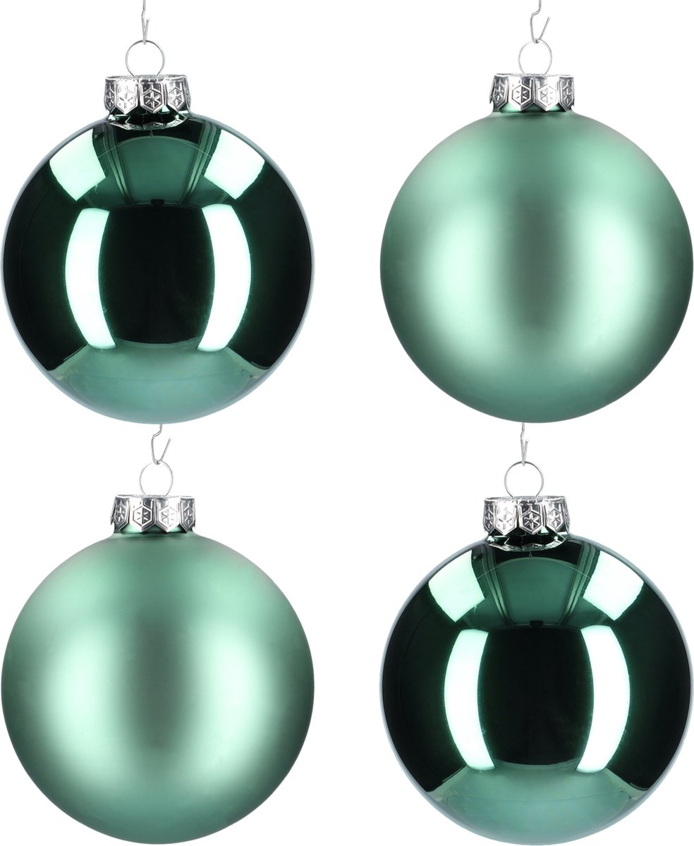 Glazen kerstballen - Set van 4 stuks/100mm - Luxe kerst decoratie - Sfeervolle kerstversiering voor in de kerstboom - Glas - Greenlake - Donkergroen