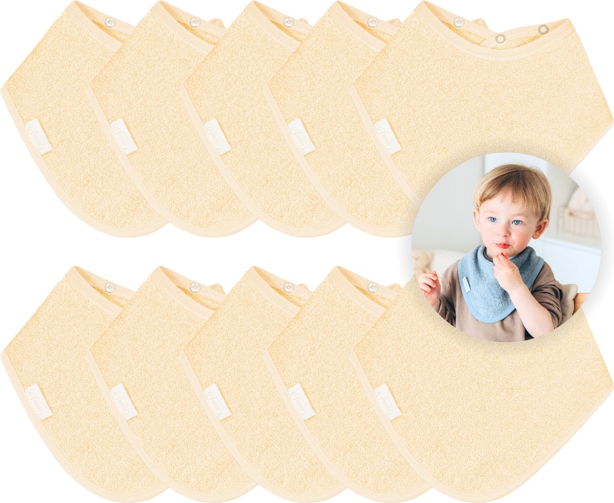 Goedkoopste Funnies Bandana Slabbetjes 10 Stuks Beige - Set van 10 Zachte Slabbetjes - Kwijldoekjes - Spuugdoekjes - Gemaakt van 100 Katoenen Badstof - Absorberend, Zacht en Makkelijk Wasbaar - Ideaal voor Baby’s bij Voeden, Kwijlen en Spugen