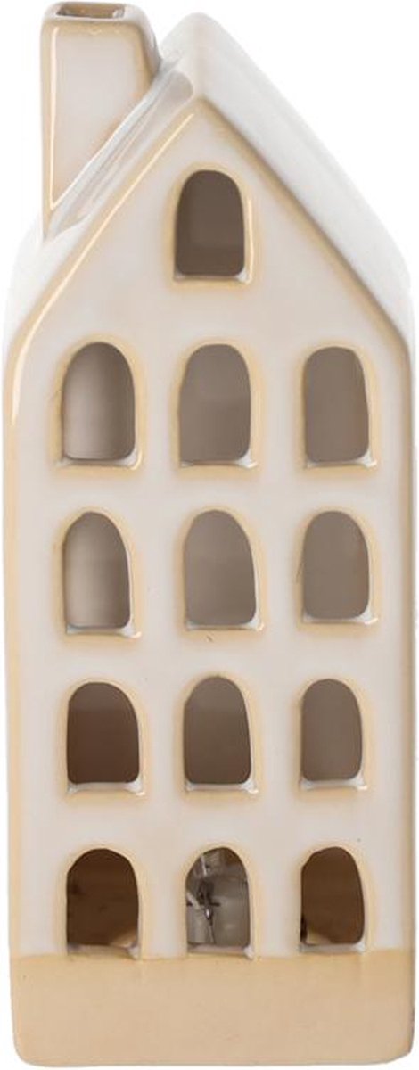 JENS LIVING - LED huisje NOELLE Small - Keramiek beige/wit - 5 x 5 x 13 cm