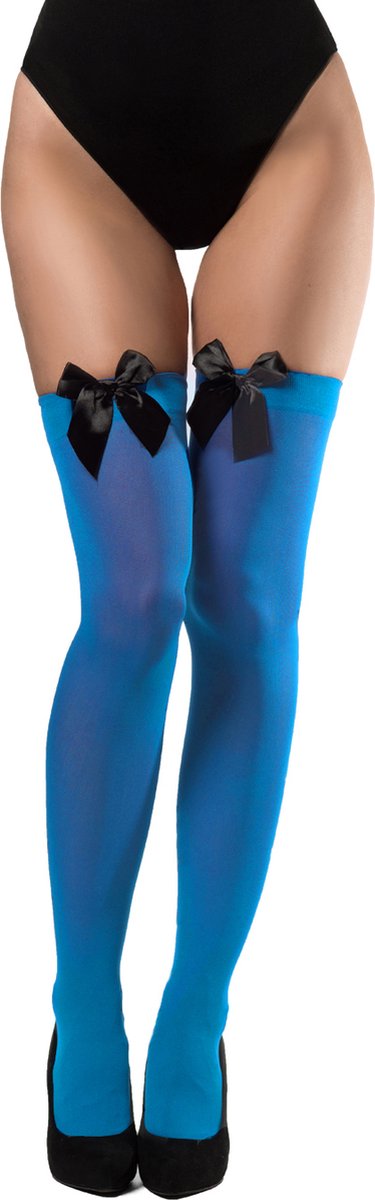 Partychimp Voordeelverpakking 6 pack Kousen Met Strik Dames Carnavalskleding Dames Carnaval Accessoires Oktoberfest Dames -Polyester - Blauw – One-size – 6 pack
