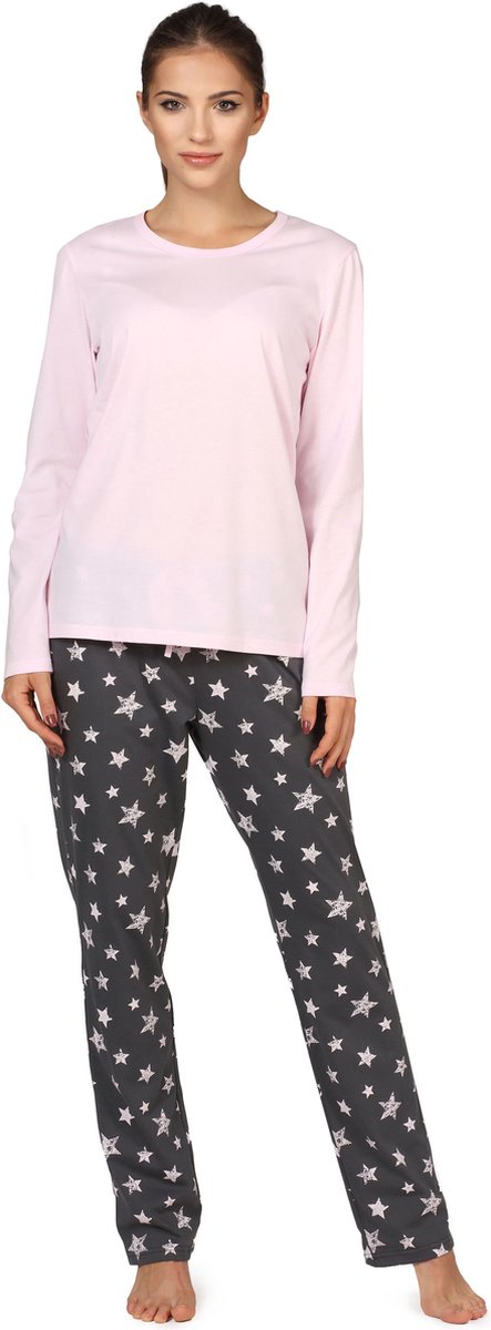 Bellivalini Dames Pyjama - Lange mouwen - Lange broek - Katoen - BLV-BLV50-167-PJ - Roze Grafiet Sterren - S