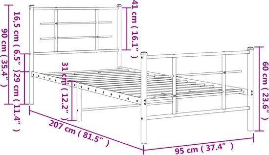 vidaXL Bedframe met lattenbodem metaal wit 90x200 cm