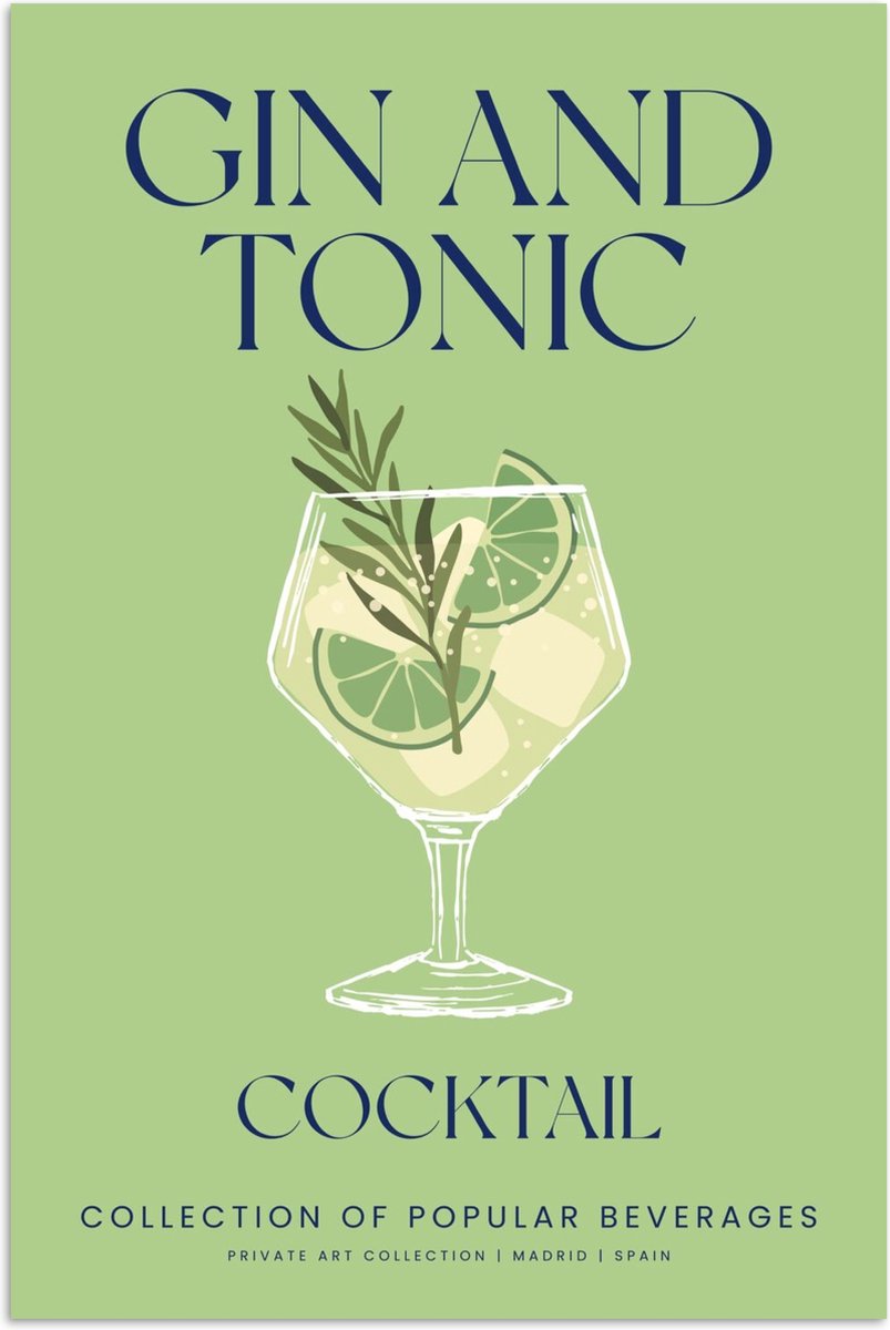 Muurdecoratie Een Gin tonic op een blauwe tafel - 120x180 cm