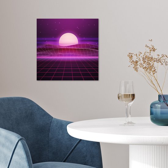 Affiche de Jeu - Gaming - Néon - Rétro - Violet - Soleil - Jeux - 30x30 cm