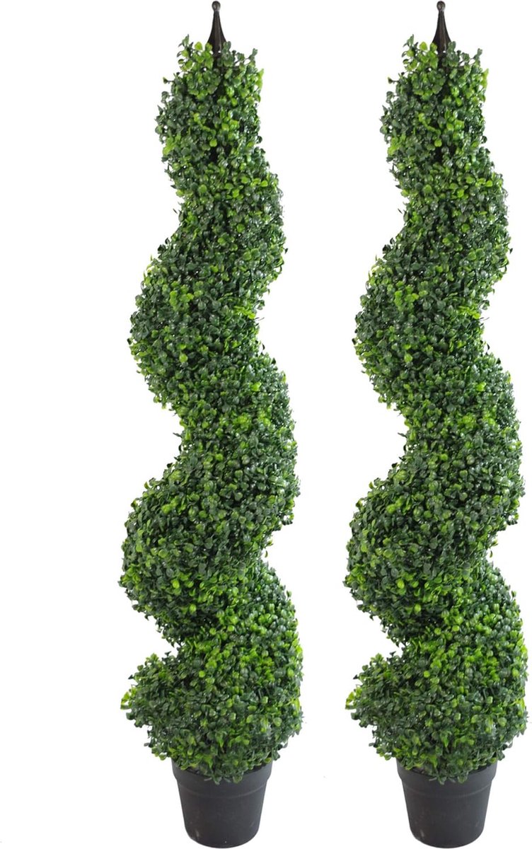 Goodivery ® Decoratieve Kunstbuxus Spiraalvormige Toren in Sterke Pot - Set van Twee