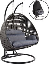 Bol.com Hangstoel Dubai met Weerhoes - Zwart frame - met Luxe Kussen -146*70*124 - Luxe 2 persoons schommelstoel aanbieding