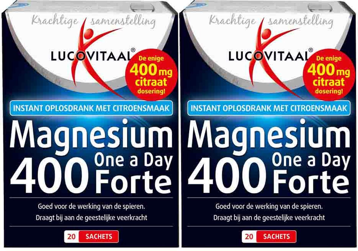 Goedkoopste 2x Lucovitaal Magnesium 400 Forte One a Day 20 sachets