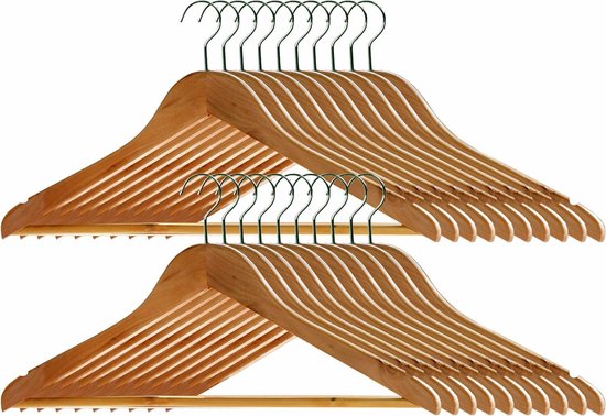 Relaxdays kledinghangers hout, 20 stuks kleerhangers, hemden & broeken, 360° draaibaar, HxB 23 x 44 cm, wit
