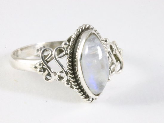Bague en argent finement travaillée avec pierre de lune arc-en-ciel - taille 16,5