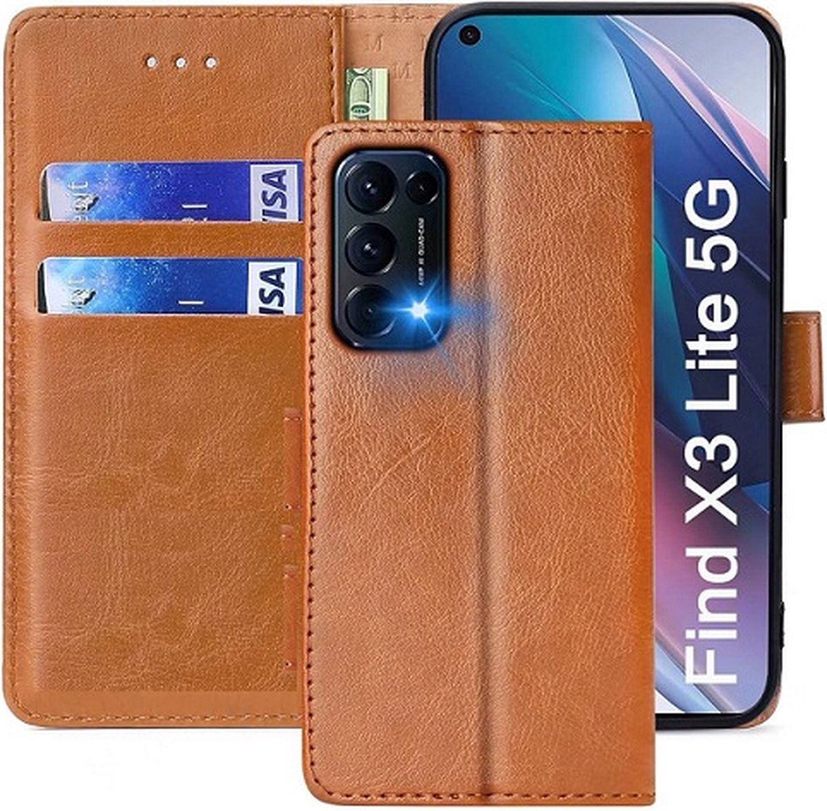 Oppo Find X3 Lite Hoesje Met Pasjeshouder Bookcase Bruin