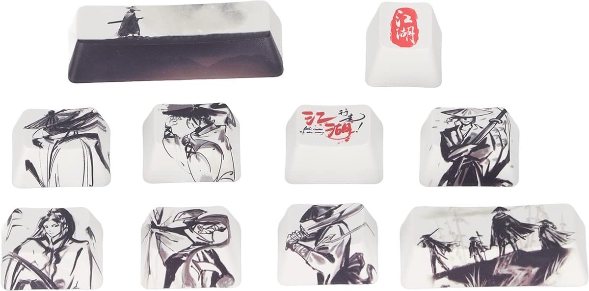 10 Stks Vervangende Keycaps Esc Ctrl Alt DIY PBT Keycaps Schitterende Chinese Inkt Schilderen Patroon DIY Keycaps Accessoires voor 6 87 104 108 Digit Mechanische Toetsenborden