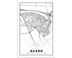 Poster 20x30 cm - Kaart - Baarn - Zwart - Wit - Posters - Kamer decoratie - Wanddecoratie woonkamer - Muurdecoratie slaapkamer