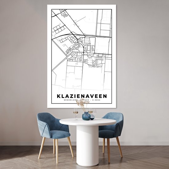 Poster Carte - Klazienaveen - Zwart - Wit - 120x180 cm XXL