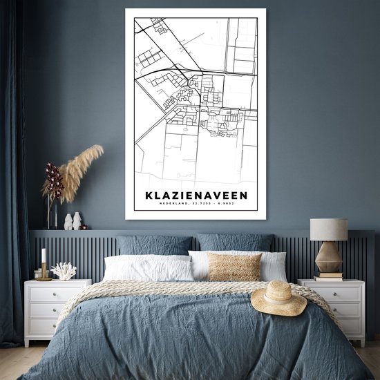 Poster Carte - Klazienaveen - Zwart - Wit - 120x180 cm XXL